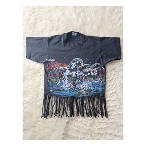 Vintage Black Santa Fe Horses Fringe Shirt